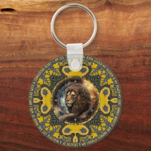 Leo Sign Affirmations Guld Gult Fractal Mandala Nyckelring