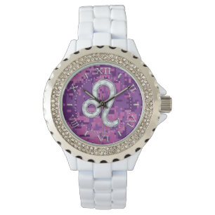 Leo Sign on Rosa Fuchsia Camouflage Dial Armbandsur