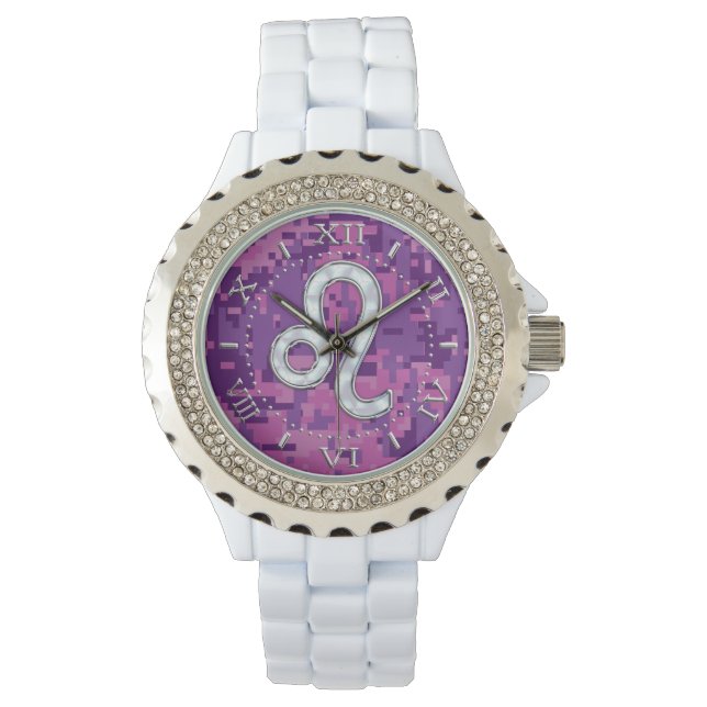 Leo Sign on Rosa Fuchsia Camouflage Dial Armbandsur (Framsida)