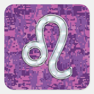 Leo Sign on Rosa Fuchsia Digital Camouflage Fyrkantigt Klistermärke