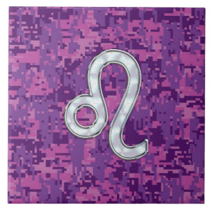 Leo Sign on Rosa Fuchsia Digital Camouflage Kakelplatta
