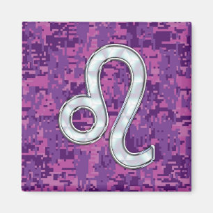 Leo Sign on Rosa Fuchsia Digital Camouflage Magnet