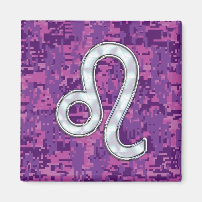 Leo Sign on Rosa Fuchsia Digital Camouflage Magnet (Framsidan)