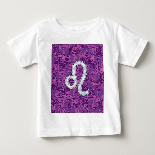 Leo Sign on Rosa Fuchsia Digital Camouflage T-shirt (Framsida)