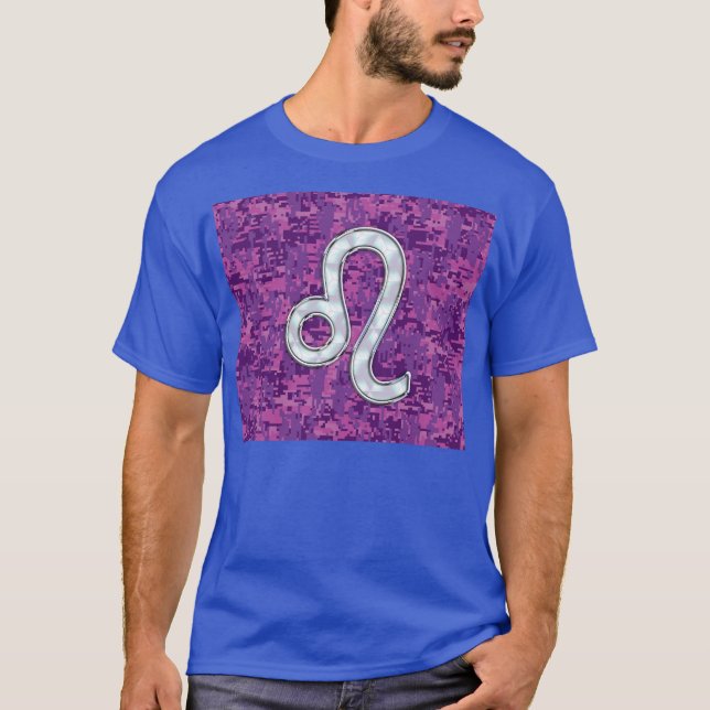 Leo Sign on Rosa Fuchsia Digital Camouflage T-shirt (Framsida)