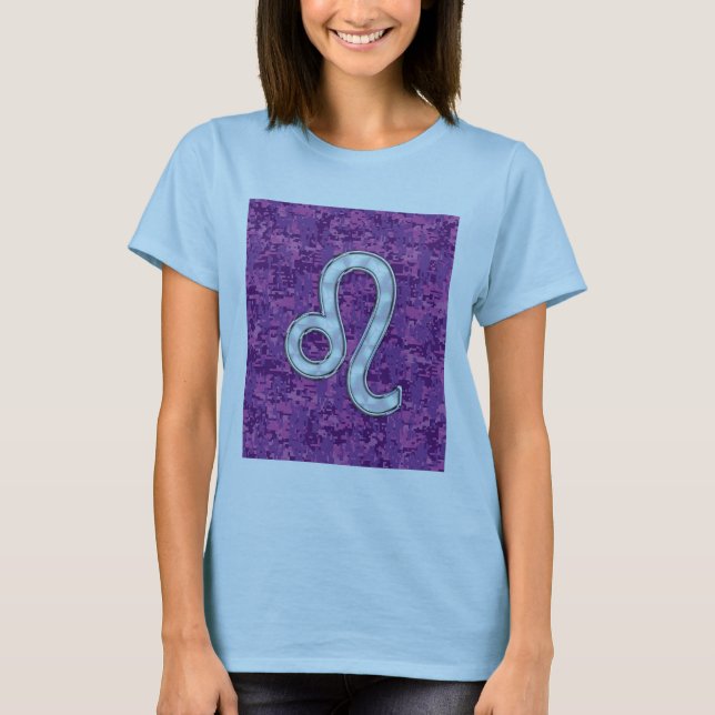 Leo Sign on Rosa Fuchsia Digital Camouflage T-shirt (Framsida)