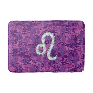 Leo Sign på Girly Rosa Fuchsia Digital Camo Badrumsmatta