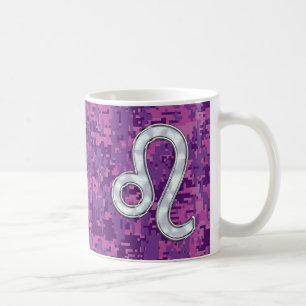 Leo Sign på Girly Rosa Fuchsia Digital Camo Kaffemugg