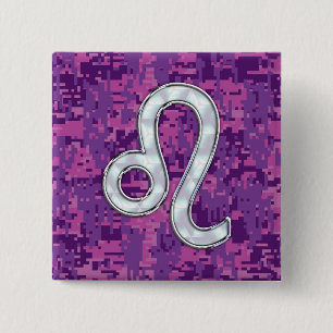 Leo Sign på Girly Rosa Fuchsia Digital Camo Knapp