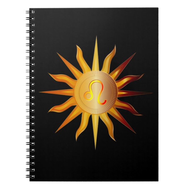 Leo Sol brandskylt Birth Month Red & Guld Journal Anteckningsbok (Framsidan)