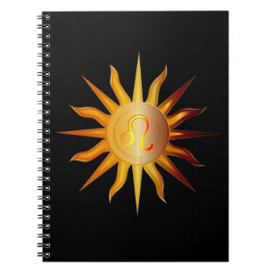 Leo Sol Eld Teken Födelsemånad Röd & Guld Journal Anteckningsbok