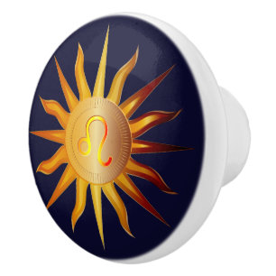 Leo Sol Eldtecken Födelsemånad Röd & Guld Knopp