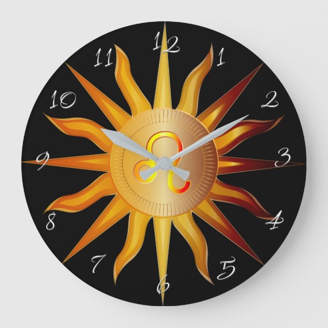 Leo Sol Fire Sign Birth Month Black & Guld Stor Klocka (Framsida)