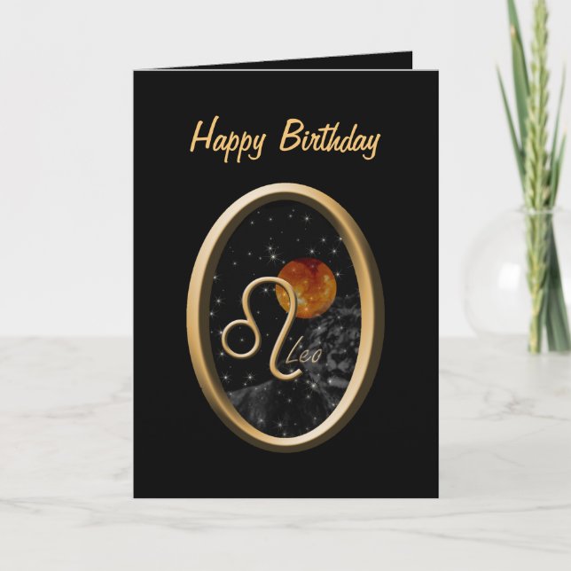 Leo Sol Lejon Zodiac Birthday Greeting Card Kort (Framsida)