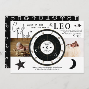 LEO Sol & Måne Signera Zodiac-skylt Födelsemeddela Inbjudningar