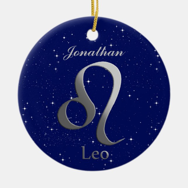 Leo Sol teckensymbol med Namn Julgransprydnad Keramik (Framsidan)