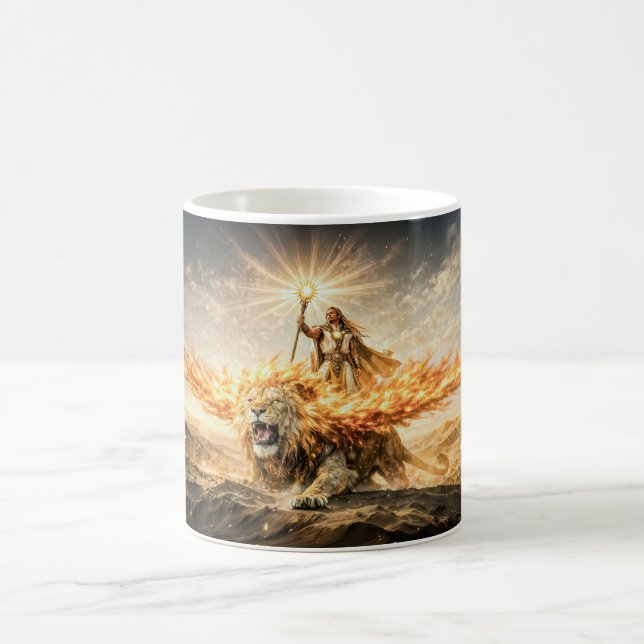 Leo Stjärntecken med Krigare Ridande en Eldig Bevi Kaffemugg (Center)