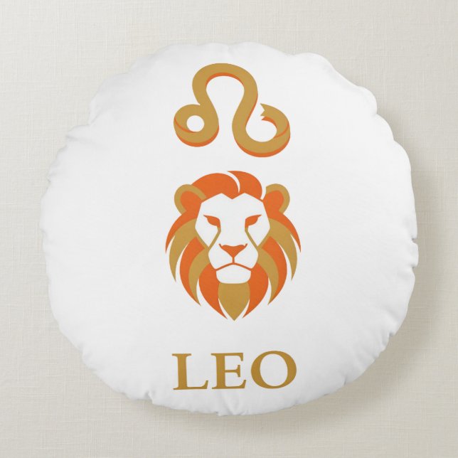 Leo Stjärntecken Royal Guld Minimalistisk Rund Kudde (Framsidan)