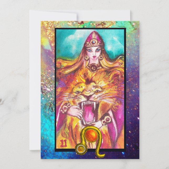 LEO,STYRKT TAROT ASTROLOGY ZODIAC BIRTHDAY-KORT KORT (Framsida)