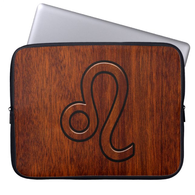 Leo Symbol i Mahogany Wood Stil Decor Laptop Sleeve (Framsidan)
