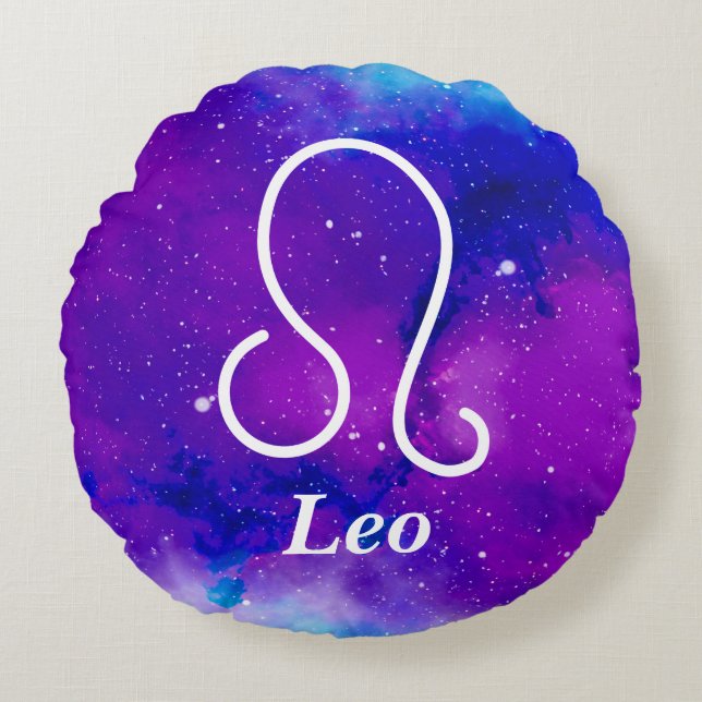 Leo Symbol Lila Blue Space Nebula Rund Kudde (Framsidan)