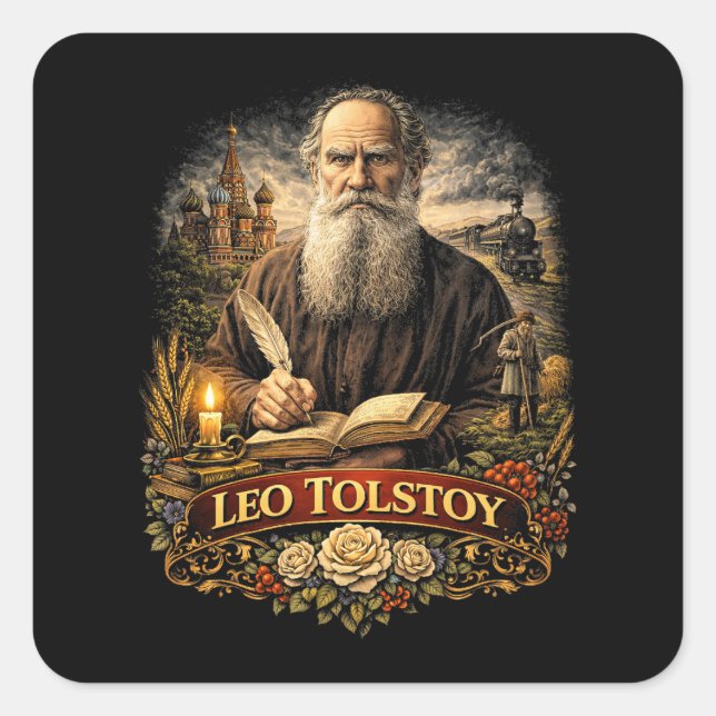 Leo Tolstoy Fyrkantigt Klistermärke (Framsida)