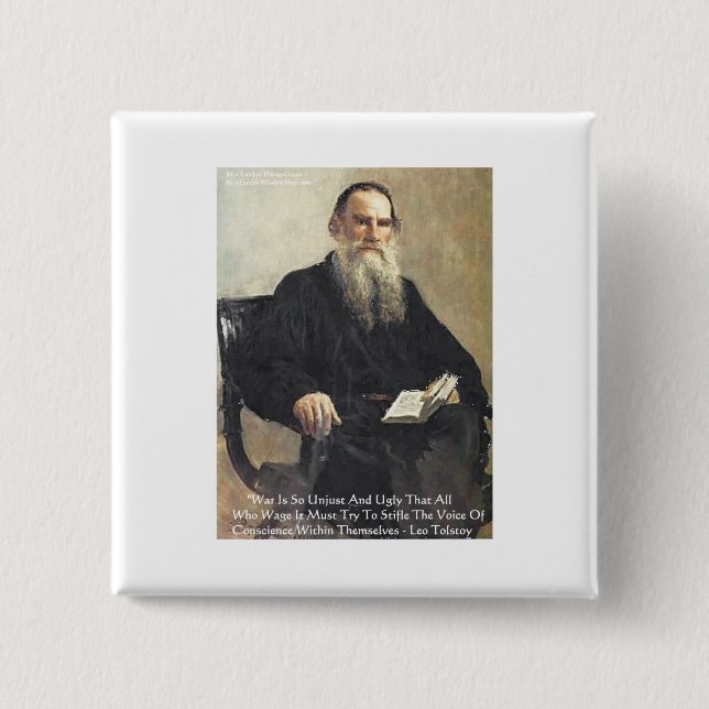 Leo Tolstoy "Krig är orättvist" Visdoms Citat Gåvo Knapp (Framsida)