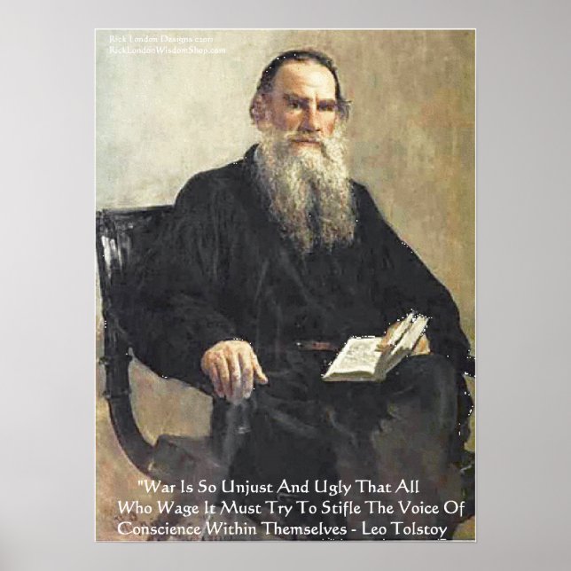 Leo Tolstoy "Krig is unjust" Wisdom Quote Poster (Framsidan)