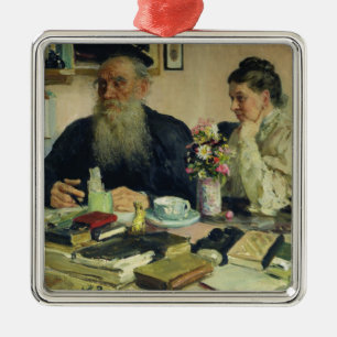 Leo Tolstoy med hans fru i Yasnaya Polyana Julgransprydnad Metall
