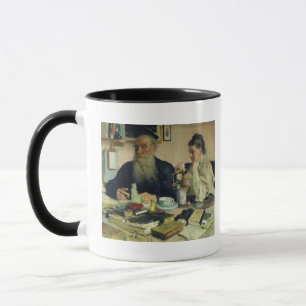 Leo Tolstoy med hans fru i Yasnaya Polyana Mugg