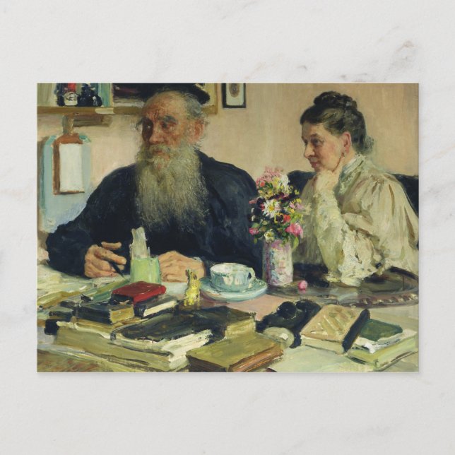 Leo Tolstoy med hans fru i Yasnaya Polyana Vykort (Framsida)