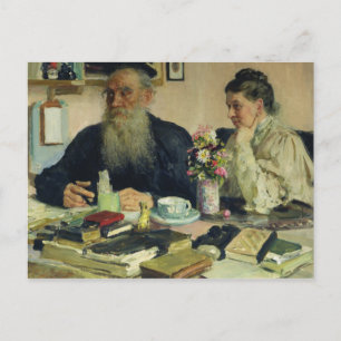 Leo Tolstoy med hans fru i Yasnaya Polyana Vykort