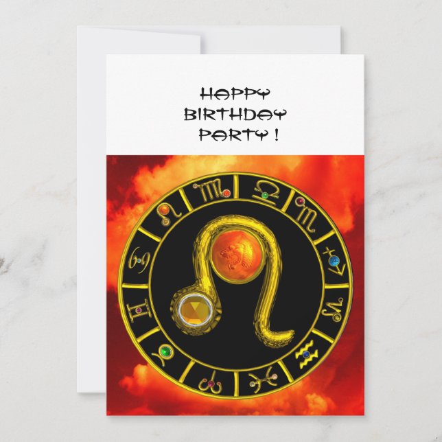 LEO,TOPAS ÄDELSTEN,ZODIACALA TECKN,ZODIAC FÖDELSED INBJUDNINGAR (Framsida)