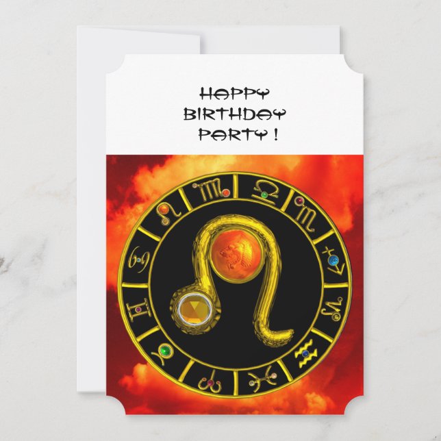 LEO,TOPAZ GEM,ZODIACAL SIGNS,ZODIAC-FÖDELSEDAGSFES INBJUDNINGAR (Framsida)