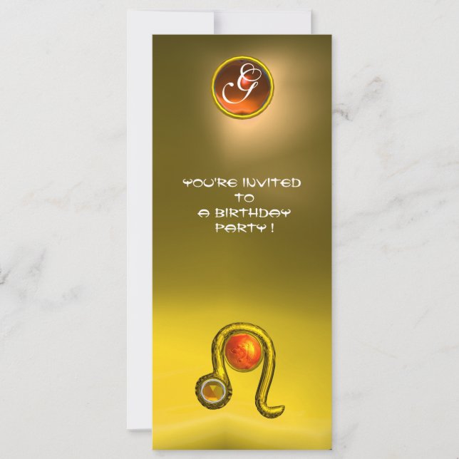 LEO TOPAZ MONOGRAM ZODIAC-FÖDELSEDAGSFEST,Gult Inbjudningar (Framsida)