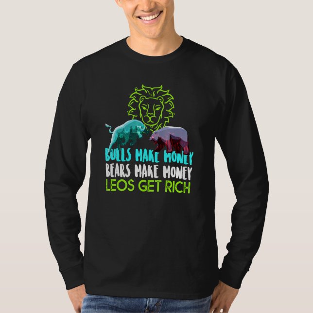 Leo Trader - Bull and Bear Astrology T Shirt (Framsida)