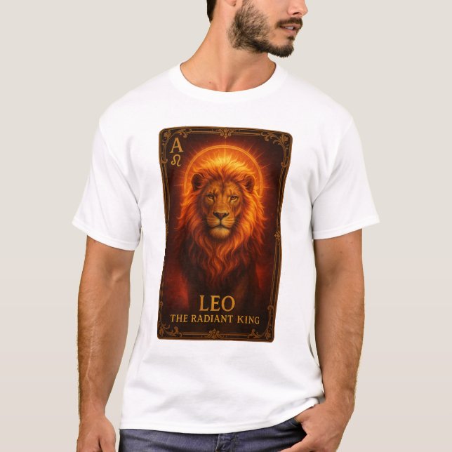 Leo Zodiac Art – Fiery Lion of Confidence T Shirt (Framsida)