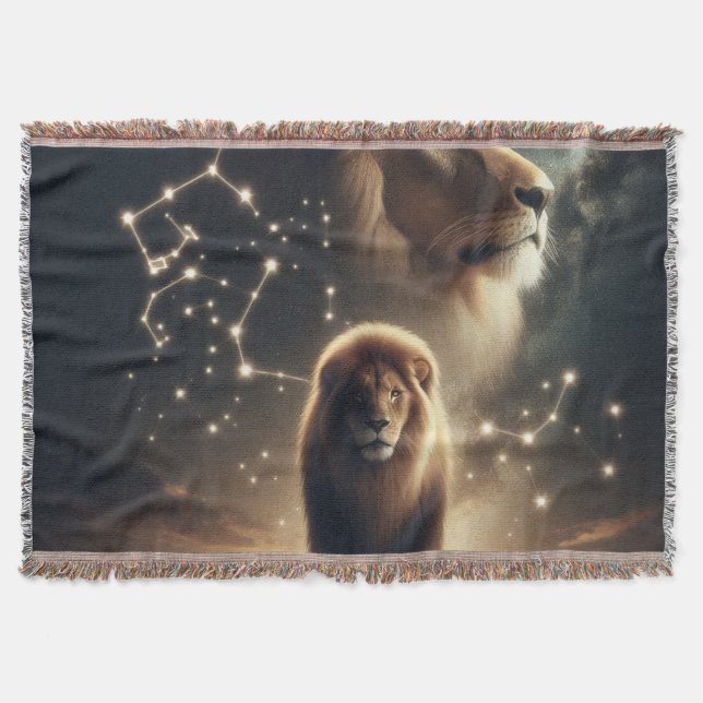Leo Zodiac Art - Majestic Lejon and Constellation. Filt (Framsidan)