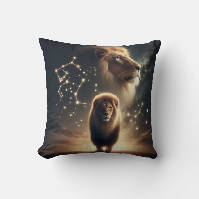 Leo Zodiac Art - Majestic Lejon and Constellation. Kudde (Framsida)