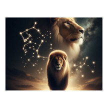 Leo Zodiac Art - Majestic Lejon and Constellation.