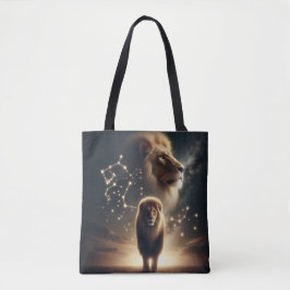 Leo Zodiac Art - Majestic Lejon and Constellation. Tygkasse