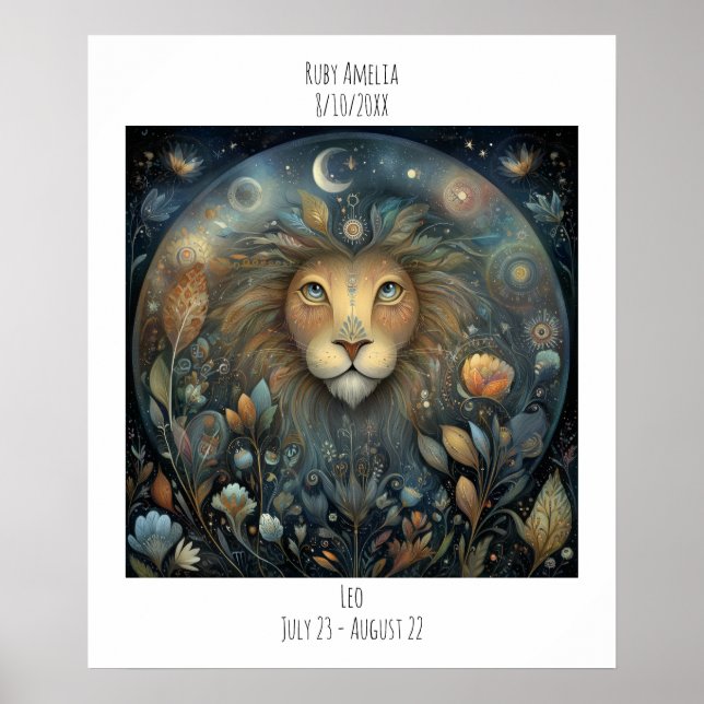 Leo Zodiac Astrologi Namn & Födelsedag Poster (Framsidan)