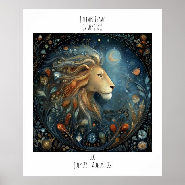 Leo Zodiac Astrologi Namn & Födelsedag Poster (Framsidan)