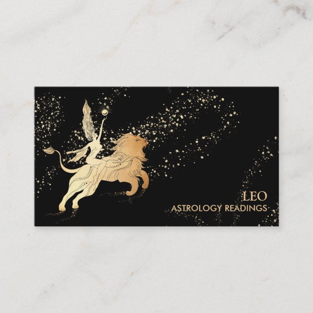 *~* LEO Zodiac Astrology Läser in Guld Black Visitkort (Framsida)