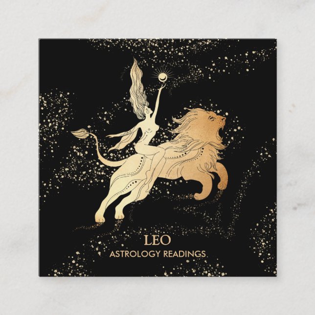 *~* LEO Zodiac Astrology Läser svart Guld Fyrkantigt Visitkort (Framsida)