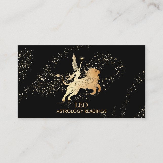 *~* LEO Zodiac Astrology Läser svart Guld Visitkort (Framsida)