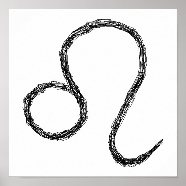 Leo. Zodiac Astrology-tecken. Svart. Poster (Framsidan)