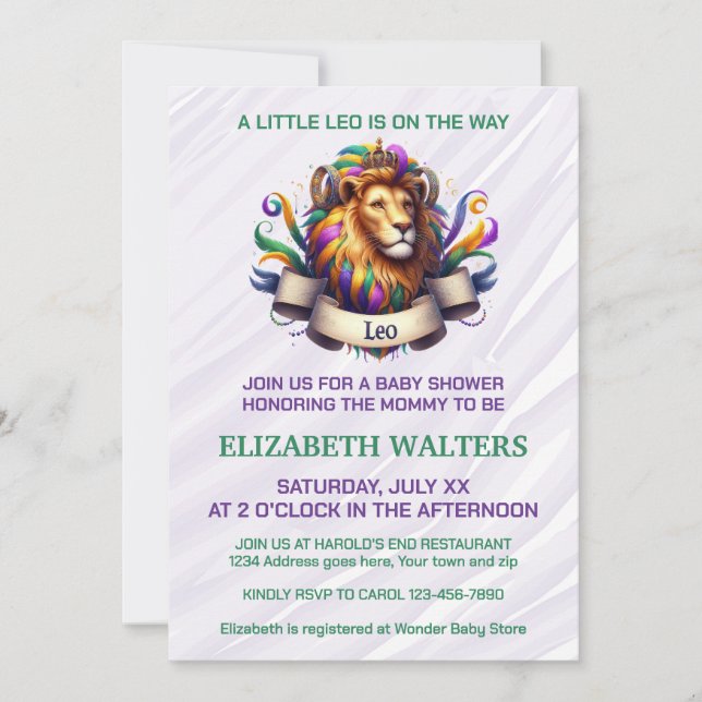 Leo Zodiac Baby Shower Lavender and Green Inbjudningar (Framsida)