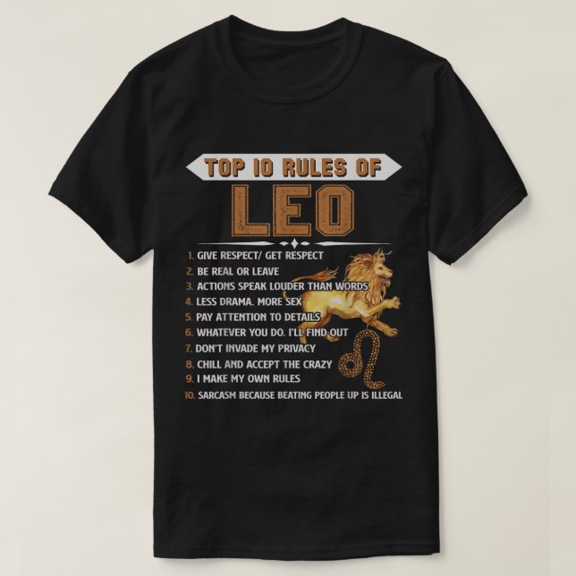 Leo Zodiac Birthday Gift Top 10 Regler of Leo Gift T Shirt (Design framsida)