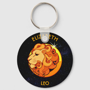 Leo Zodiac Birthday skriver under med ditt eget na Nyckelring